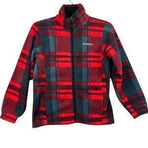 Columbia  Full Zip Fleece Jacket Red Plaid Youth/Womens Size YXL‎ Womens Small